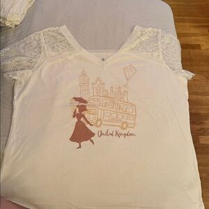 Disney UK Collection White Lace Sleeve Top with Mary Poppins Silhouette Graphic